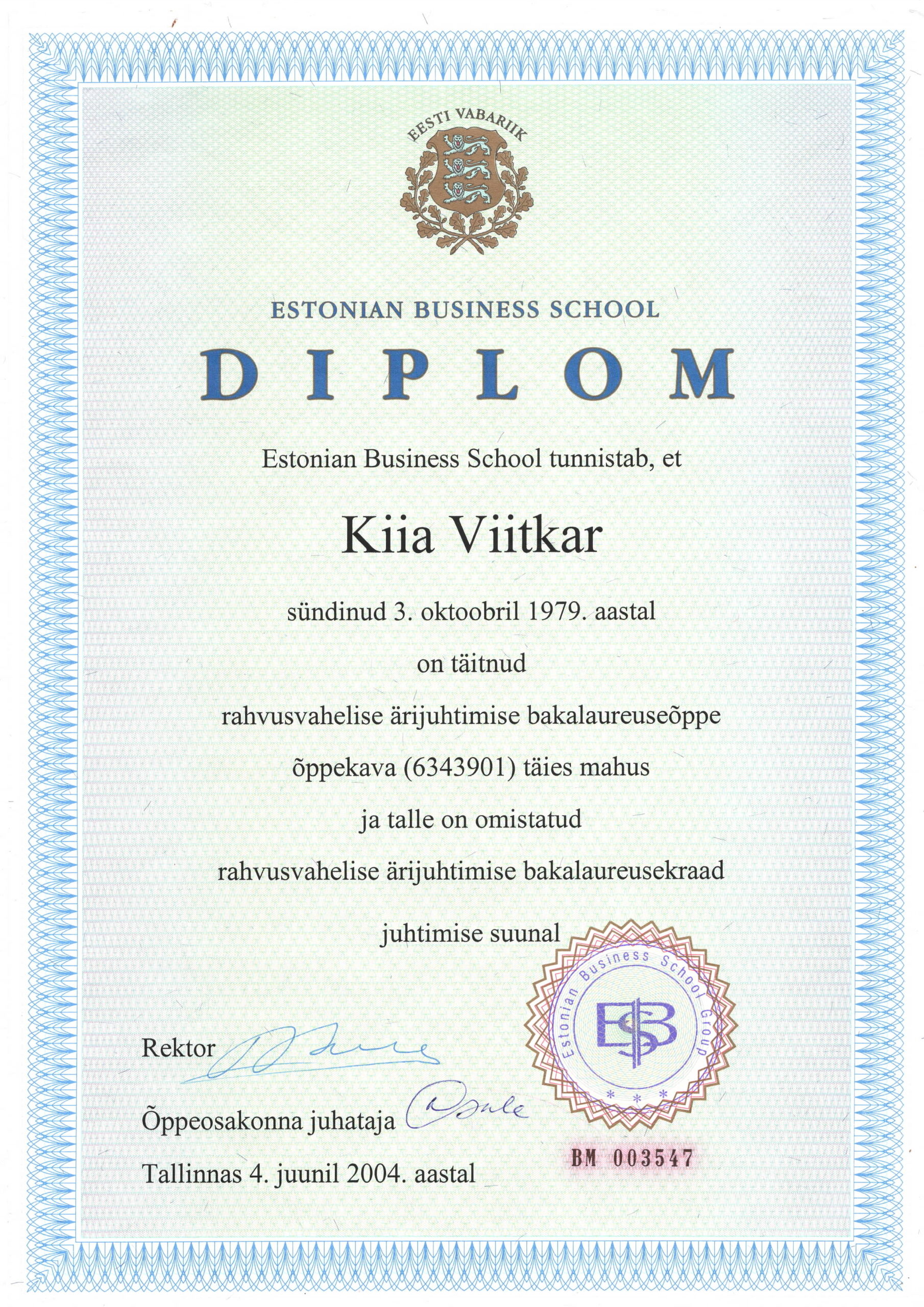 Estonian Business School bakalaureus