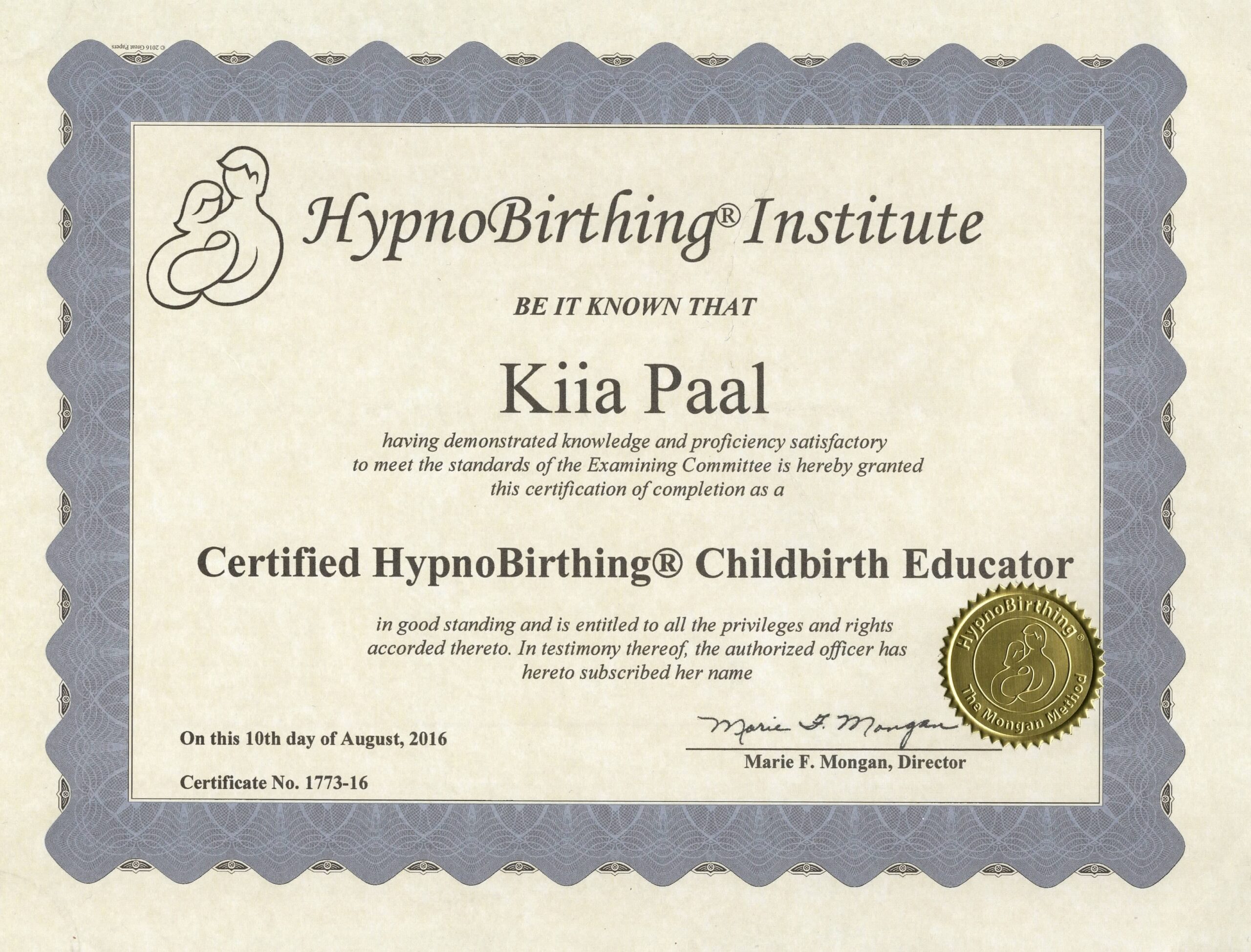 HypnoBirthing Childbirth Educator 2016