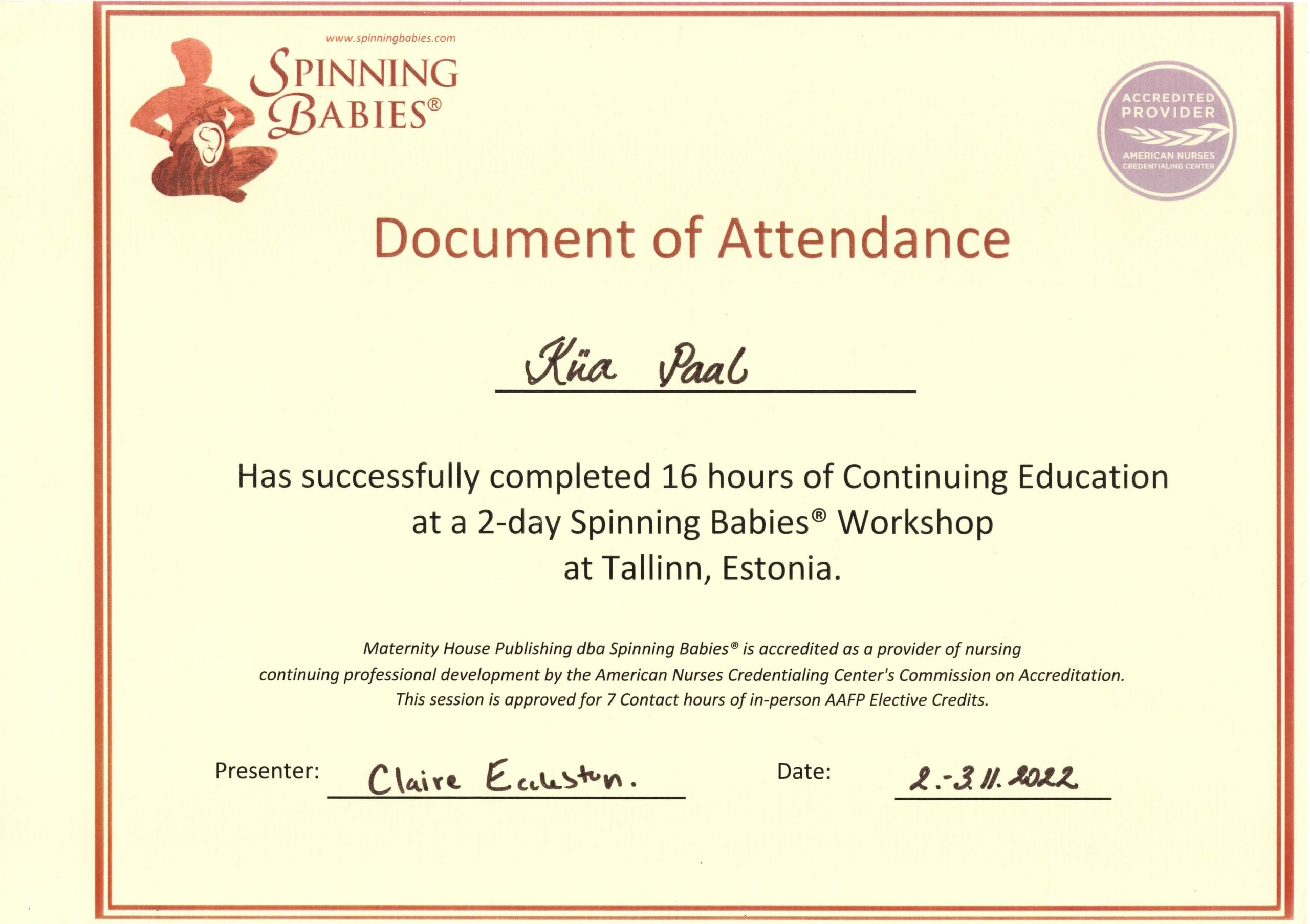 Spinning Babies Workshop 02-03.11.2022 Eesti osaleja+korraldaja