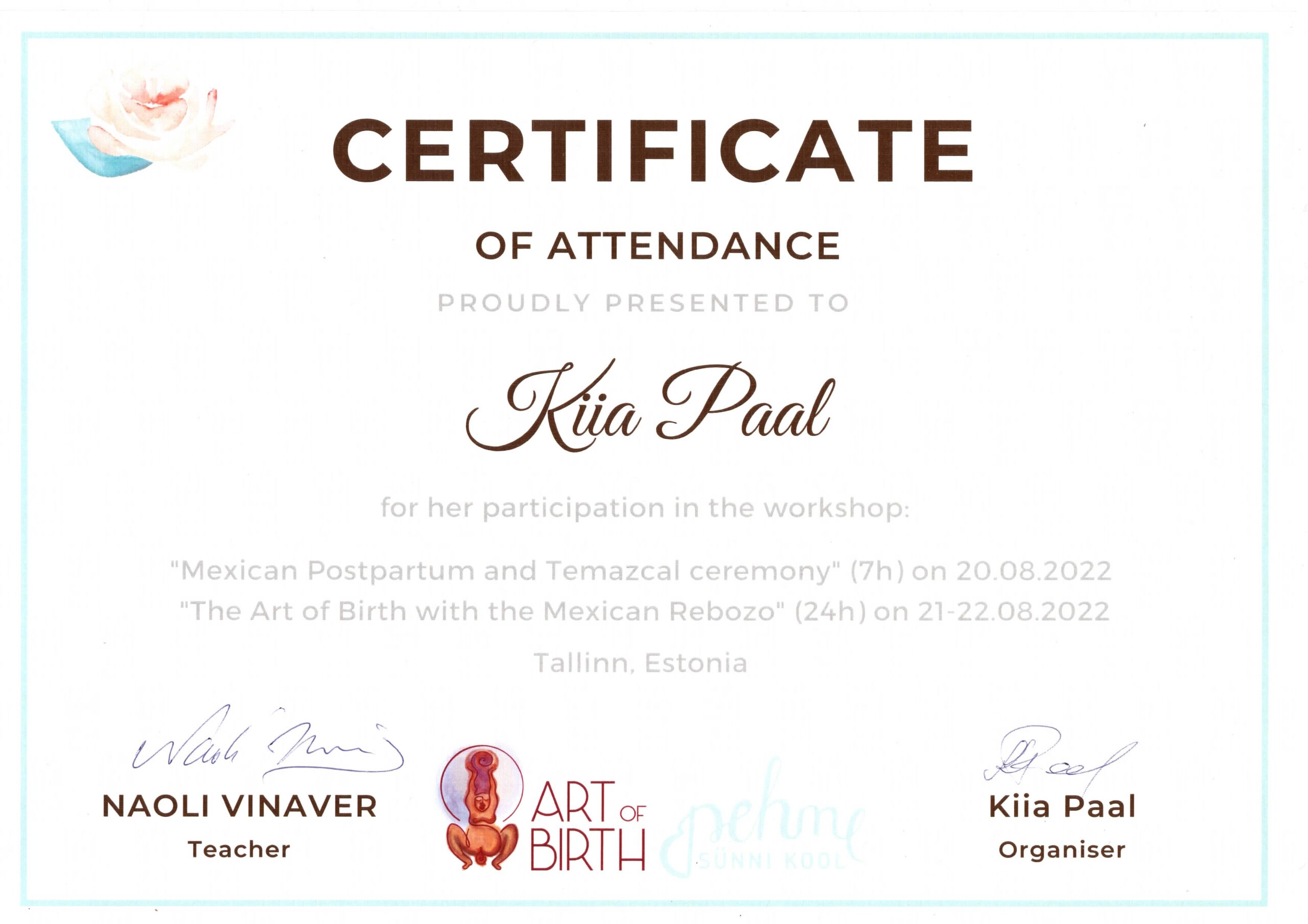 The Art of Birth Workshops 20-22.08.2022 osaleja ja korraldaja